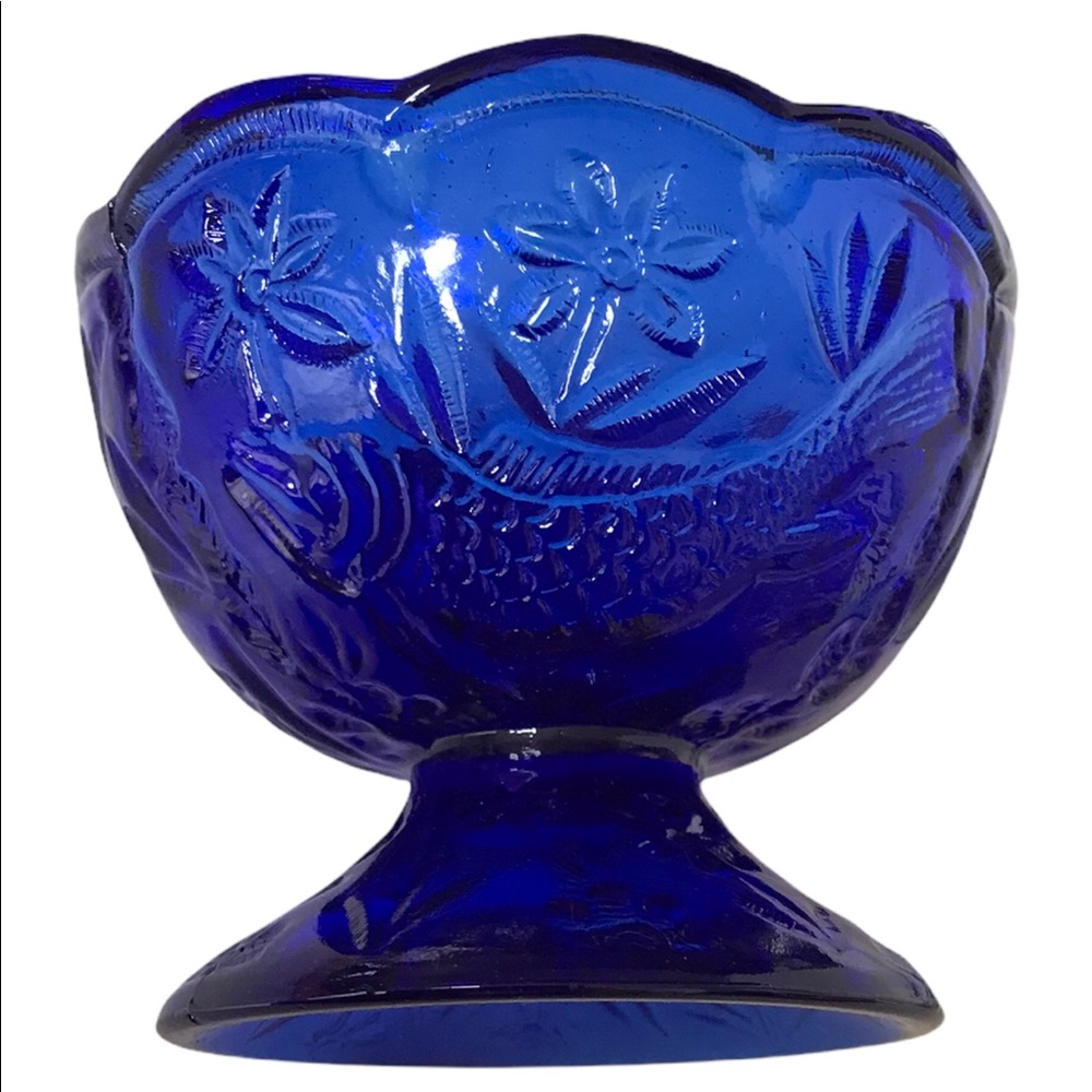 Vintage cobalt trout and flower candy /nut bowl